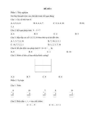10 Đề thi học kì 1 môn Toán Lớp 1 sách Kết nối tri thức - Năm học 2022-2023