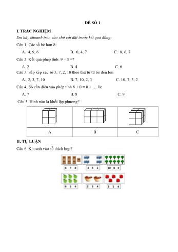 5 Đề thi học kì 1 môn Toán Lớp 1 sách Kết nối tri thức (Có đáp án)