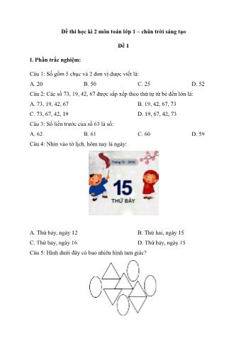 5 Đề thi học kì 2 môn Toán Lớp 1 sách Chân trời sáng tạo