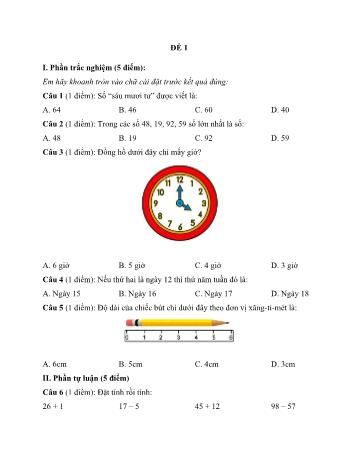 5 Đề thi học kì 2 môn Toán Lớp 1 sách Kết nối tri thức (Có đáp án)