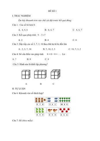 Bài tập học kỳ 1 môn Toán Lớp 1 sách Kết nối tri thức