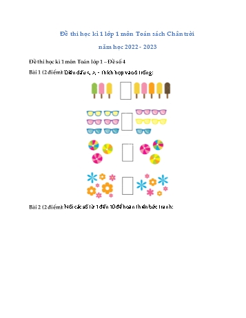 Đề thi học kì 1 Lớp 1 môn Toán sách Chân trời sáng tạo - Năm học 2022-2023 - Đề số 4 (Có đáp án)