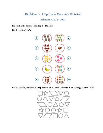 Đề thi học kì 1 Lớp 1 môn Toán sách Chân trời sáng tạo - Năm học 2022-2023 - Đề số 2 (Có đáp án)