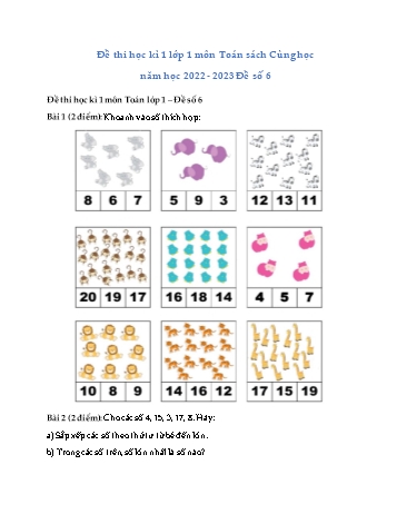 Đề thi học kì 1 Lớp 1 môn Toán sách Cùng học và phát triển năng lực - Năm học 2022-2023 - Đề số 6 (Có đáp án)