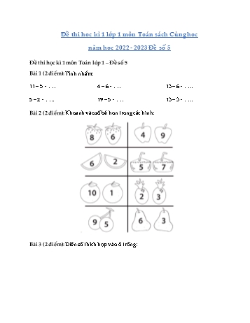 Đề thi học kì 1 Lớp 1 môn Toán sách Cùng học và phát triển năng lực - Năm học 2022-2023 - Đề số 5 (Có đáp án)