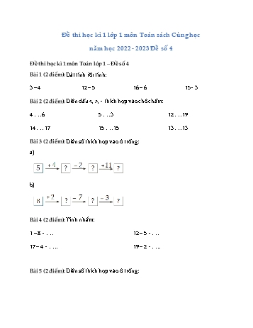 Đề thi học kì 1 Lớp 1 môn Toán sách Cùng học và phát triển năng lực - Năm học 2022-2023 - Đề số 4 (Có đáp án)