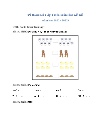 Đề thi học kì 1 Lớp 1 môn Toán sách Kết nối tri thức - Năm học 2022-2023 - Đề số 4 (Có đáp án)