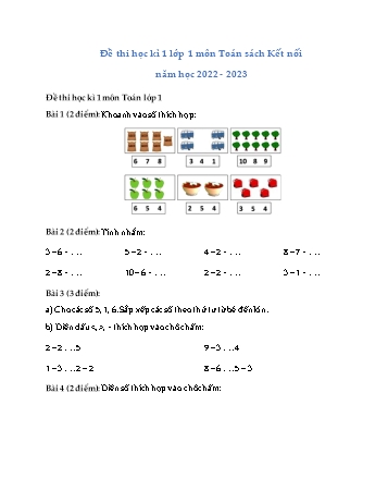 Đề thi học kì 1 Lớp 1 môn Toán sách Kết nối tri thức - Năm học 2022-2023 - Đề số 3 (Có đáp án)