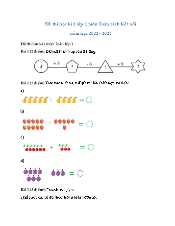 Đề thi học kì 1 Lớp 1 môn Toán sách Kết nối tri thức - Năm học 2022-2023 - Đề số 2 (Có đáp án)