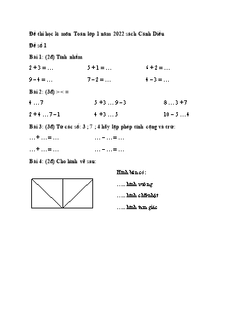 Đề thi học kì I môn Toán Lớp 1 năm 2022 sách Cánh Diều - Đề số 1