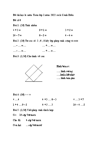 Đề thi học kì I môn Toán Lớp 1 năm 2022 sách Cánh Diều - Đề số 6