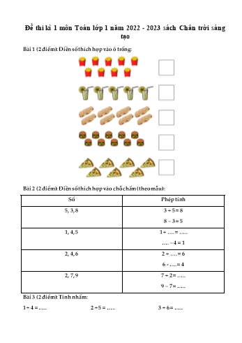 14 Đề thi học kì I năm 2022-2023 môn Toán Lớp 1 - Sách Chân trời sáng tạo