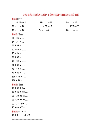 272 Bài toán Lớp 1 ôn tập theo chủ đề