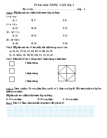 29 Bài toán nâng cao Lớp 1