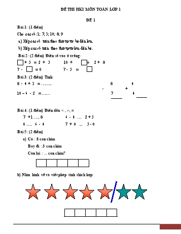 30 Đề kiểm tra học kì I môn Toán Lớp 1