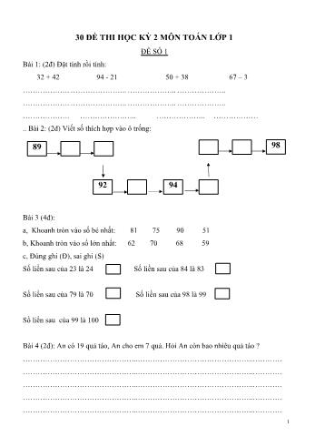 30 Đề thi học kì 2 môn Toán Lớp 1