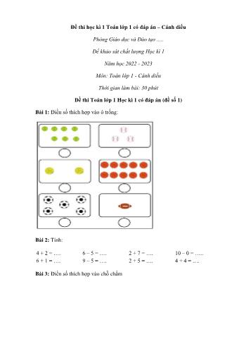 30 Đề thi học kì I môn Toán Lớp 1 - Sách Cánh diều - Năm học 2022-2023