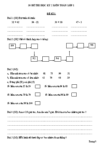 30 Đề thi học kì II môn Toán Khối 1
