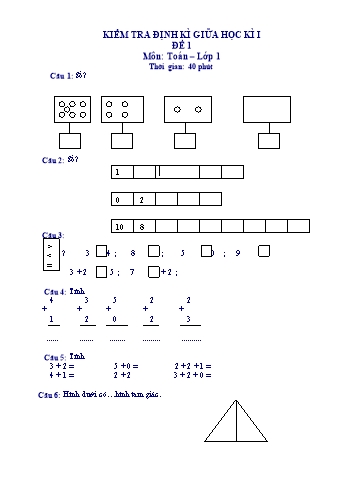 65 Đề kiểm tra định kì giữa học kì I môn Toán Lớp 1