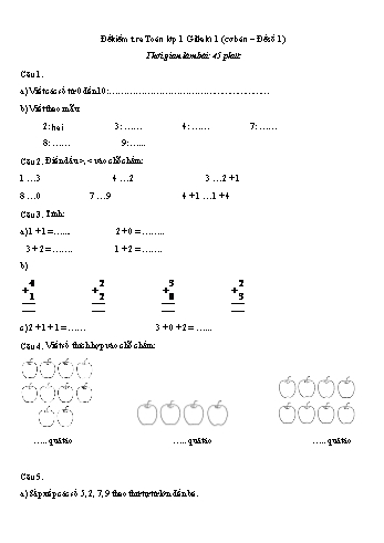 Bộ đề kiểm tra học kì I môn Toán Khối 1