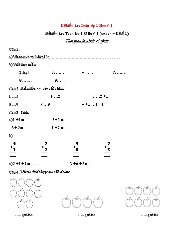 Bộ đề kiểm tra học kì môn Toán Lớp 1