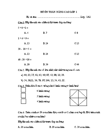 Đề ôn tập nâng cao môn Toán Lớp 1