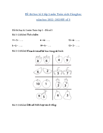 Đề thi cuối học kì I môn Toán Lớp 1 - Sách Cùng học để phát triển năng lực - Đề số 5 - Năm học 2022-2023 (Có đáp án)