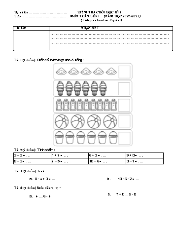 Đề thi cuối học kì I môn Toán Lớp 1 - Sách Kết nối tri thức - Đề số 4 - Năm học 2022-2023 (Có đáp án)
