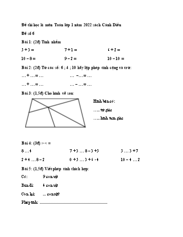 Đề thi học kì I môn Toán Lớp 1 năm 2022 - Đề số 6