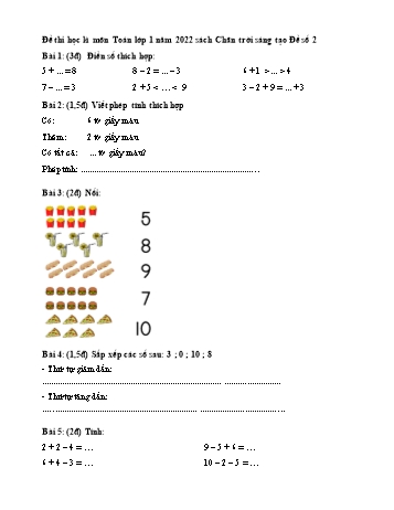 Đề thi học kì I môn Toán Lớp 1 năm 2022 - Sách Chân trời sáng tạo - Đề số 2