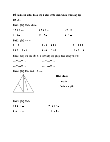 Đề thi học kì I môn Toán Lớp 1 năm 2022 - Sách Chân trời sáng tạo - Đề số 1