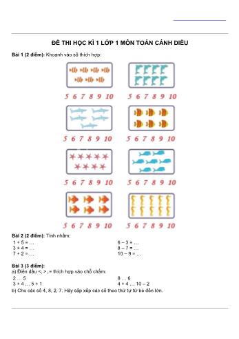 Đề thi học kì I môn Toán Lớp 1 - Sách Cánh diều