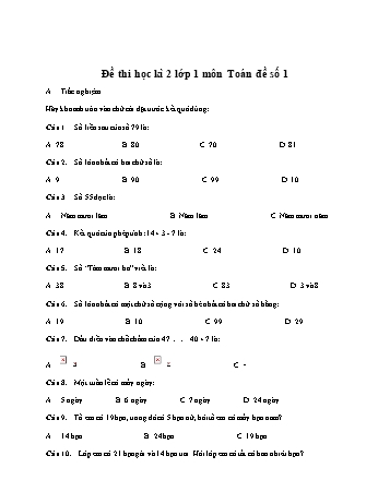 Đề thi học kì II môn Toán Lớp 1 - Đề số 1 (Có đáp án)