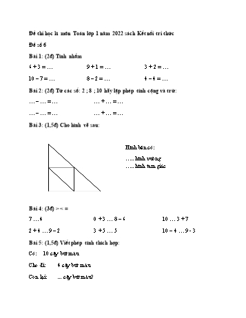 Đề thi học kì môn Toán Lớp 1 năm 2022 - Sách Kết nối tri thức - Đề số 6