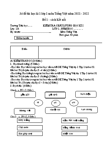 34 Đề thi học kì 1 Tiếng Việt Lớp 1