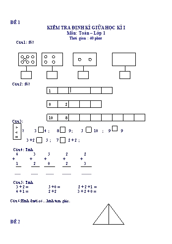 65 Đề kiểm tra định kì giữa học kì 1 Toán Lớp 1