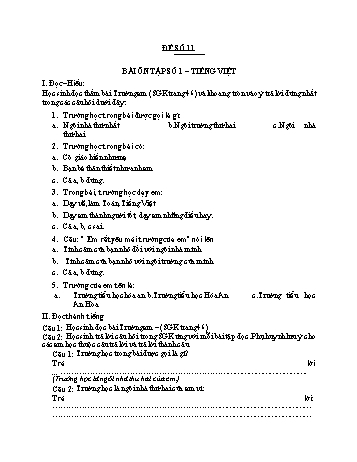 Bài ôn tập học kì 2 Tiếng Việt Lớp 1 - Đề số 11