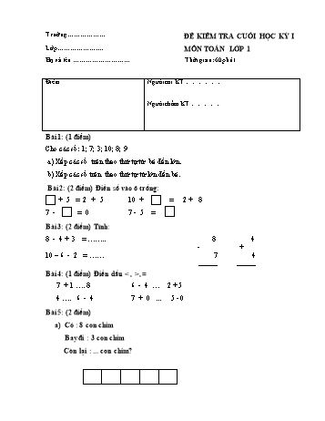 Đề kiểm tra cuối học kì 1 môn Toán Lớp 1