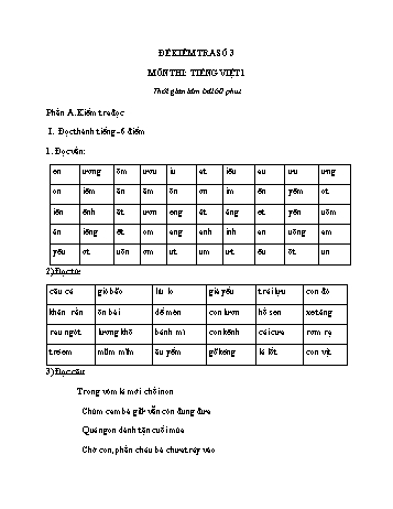 Đề kiểm tra học kì 1 môn Tiếng Việt Lớp 1 - Đề số 3