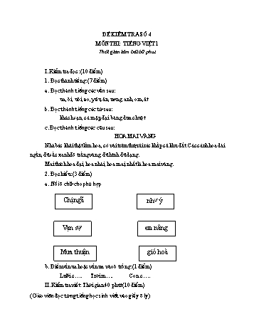 Đề kiểm tra học kì 1 Tiếng Việt Lớp 1 - Đề 4