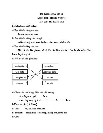 Đề kiểm tra học kì 1 Tiếng Việt Lớp 1 - Đề số 11