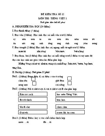 Đề kiểm tra học kì 1 Tiếng Việt Lớp 1 - Đề số 12