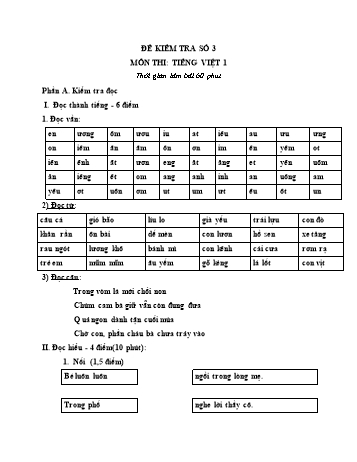 Đề kiểm tra học kì 1 Tiếng Việt Lớp 1 - Đề số 3