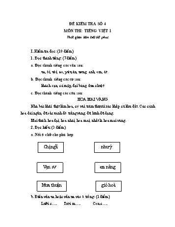 Đề kiểm tra học kì 1 Tiếng Việt Lớp 1 - Đề số 4