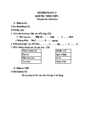 Đề tham khảo kiểm tra cuối kì 1 Tiếng Việt Lớp 1 - Đề số 13