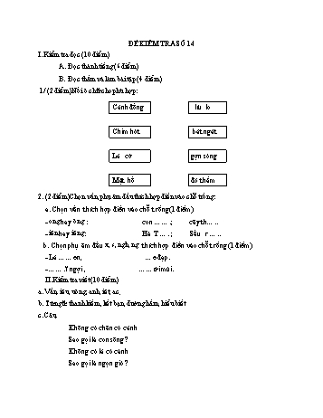 Đề tham khảo kiểm tra cuối kì 1 Tiếng Việt Lớp 1 - Đề số 14