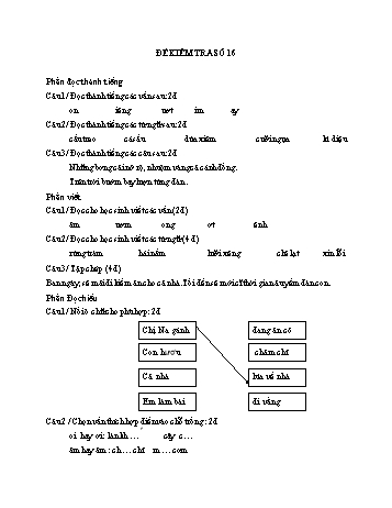 Đề tham khảo kiểm tra cuối kì 1 Tiếng Việt Lớp 1 - Đề số 16
