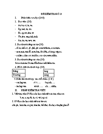 Đề tham khảo kiểm tra cuối kì 1 Tiếng Việt Lớp 1 - Đề số 19