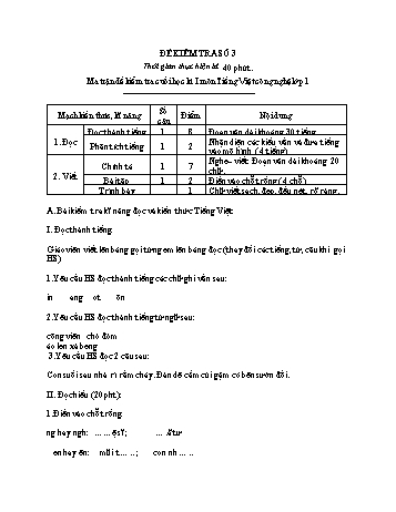 Đề tham khảo kiểm tra cuối kì 1 Tiếng Việt Lớp 1 - Đề số 3 (Có hướng dẫn chấm)