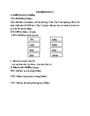 Đề tham khảo kiểm tra cuối kì 1 Tiếng Việt Lớp 1 - Đề số 4 (Có hướng dẫn chấm)